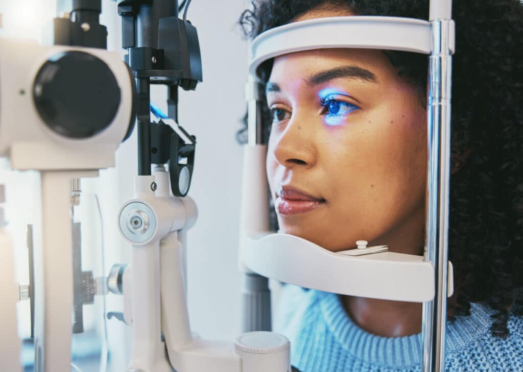 LASIK Consultation in Cary, NC 1 Patient undergoing a detailed eye exam during a LASIK consultation to evaluate vision and candidacy for treatment.